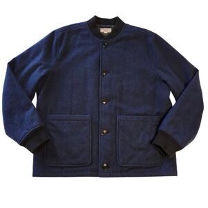 Wallace & Barnes Mens Navy Wool Blend Bomber Chore Barn Jacket Primaloft Large